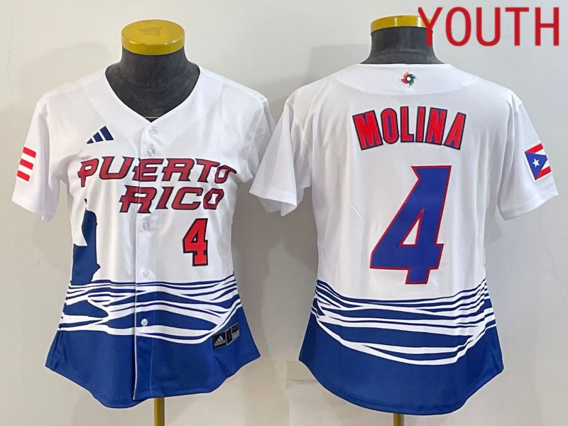 Youth 2023 World Cub Puerto Rico 4 Molina White MLB Jersey